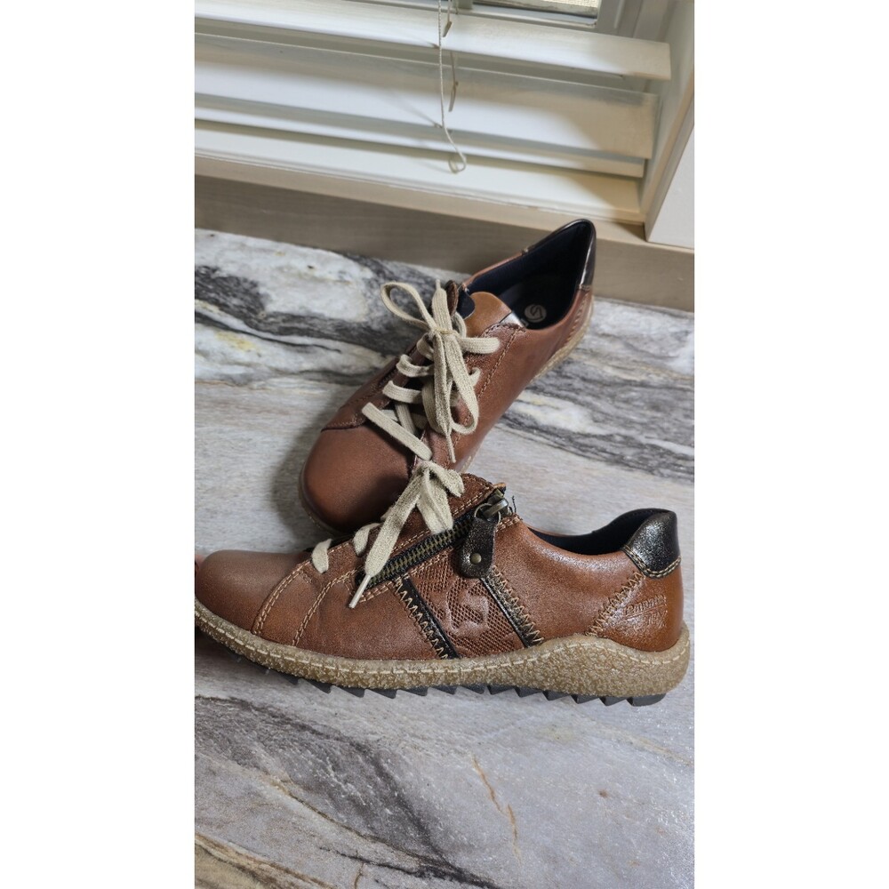 Remonte TEX Leather Comfort Sneakers Side Zip Lace Up Brown Women's EU 37 US 6.5